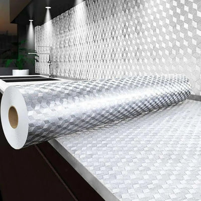 Rollo de papel pintado adhesivo impermeable al aceite para cocina, de acero inoxidable