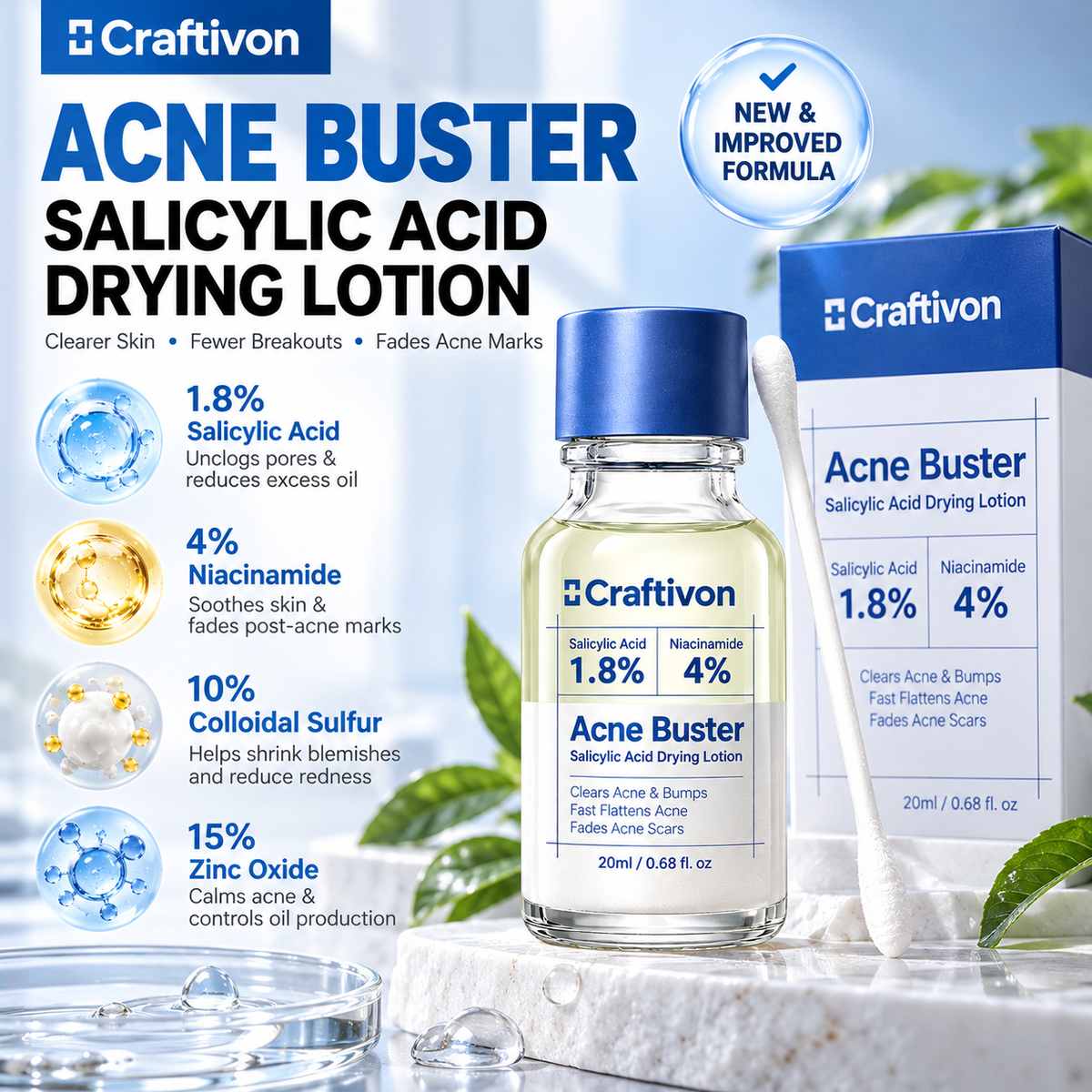 ⭐ 1.8% Salicylic Acid Acne Spot Treatment – Targeted Drying Lotion for Breakouts