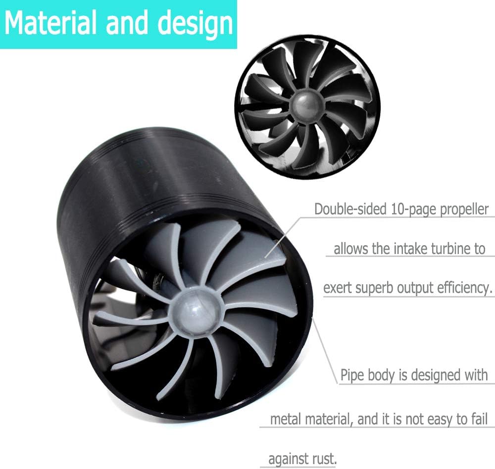 2.5" F1-Z Car Air Intake Turbonator , Dual Fan Turbine Super Gas Fuel Saver Turbo