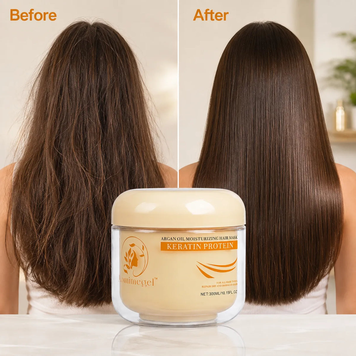 🎁Argan Oil & Keratin Hair Mask for Dry, Damaged Hair, Deep Moisture & Smooth Shine 300ml