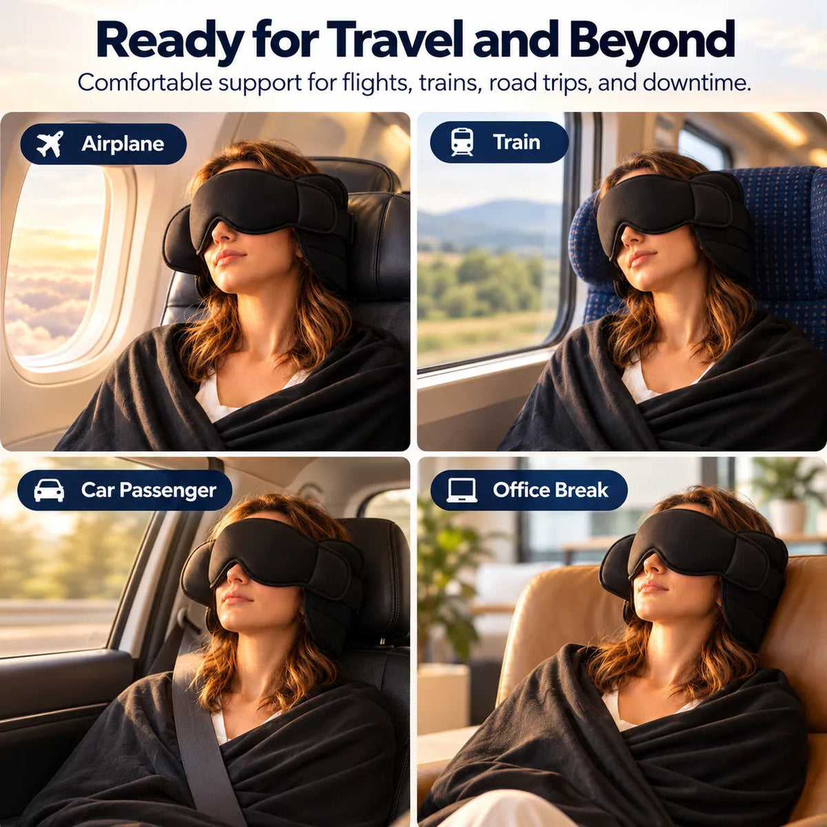 🎉3-in-1 Travel Sleep Set – Head Support, Eye Mask & Arm Wrap