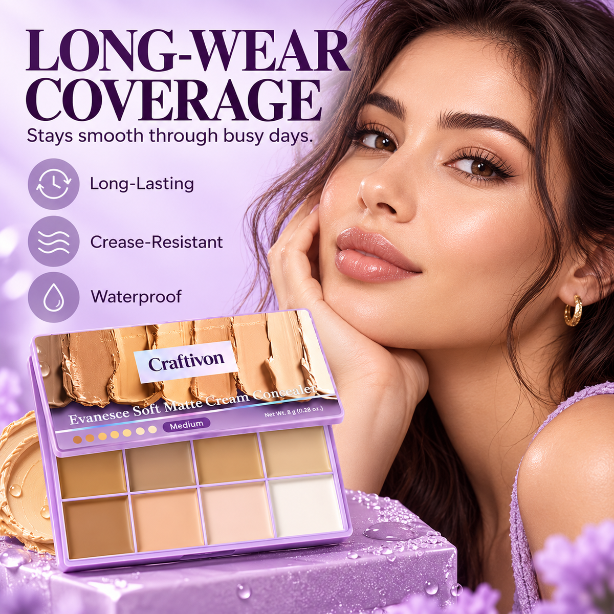 ❤️8-Color Full Coverage Concealer Palette – Waterproof & Matte Finish