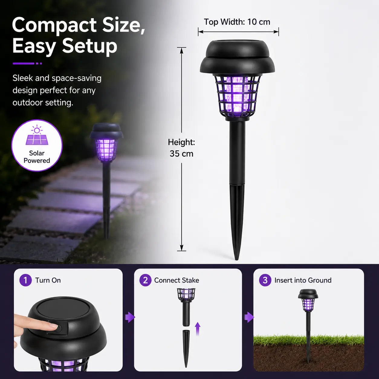 π¦ Solar Mosquito Zapper Light β Outdoor Garden Stake, UV Killer + Pathway Lamp, Dual Mode, Weather Resistant