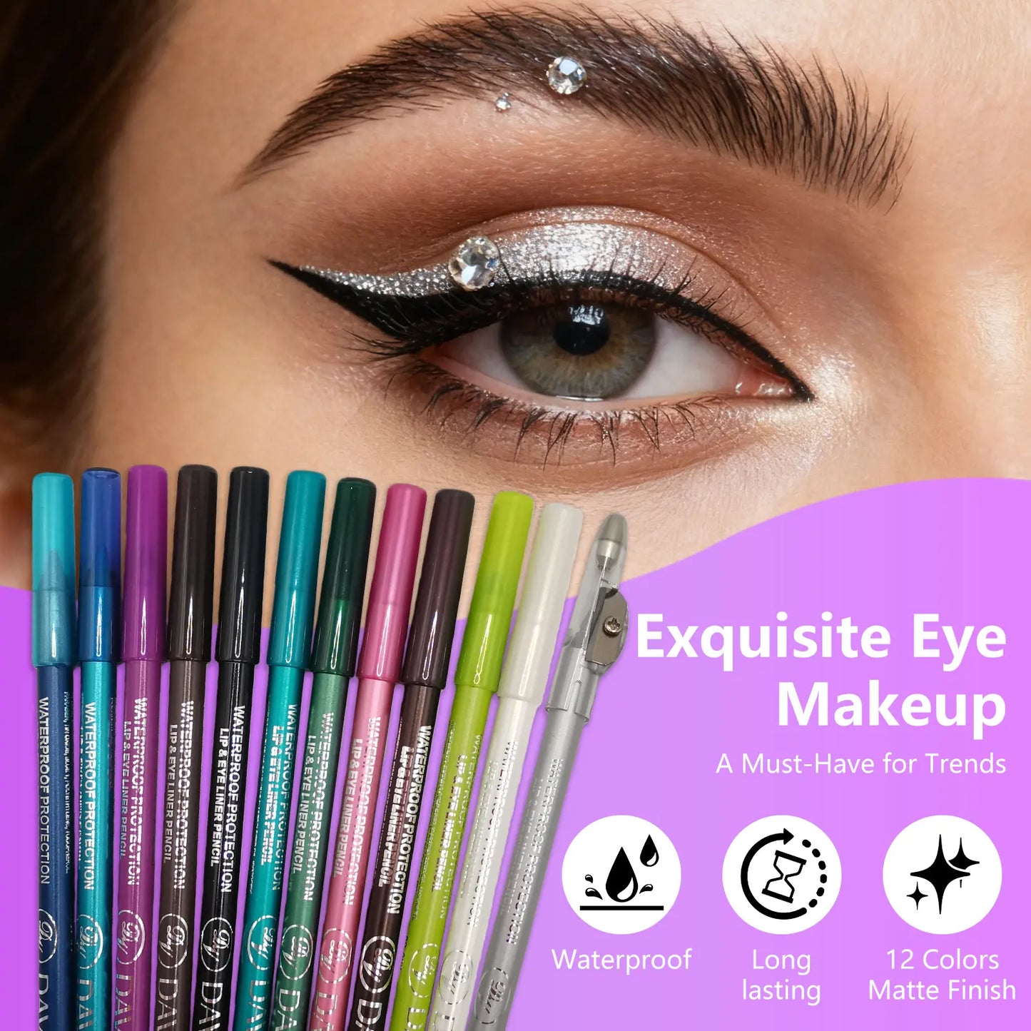 12-Color Eyeliner & Lipliner Pen Set – Matte Finish, Waterproof, Long-Lasting