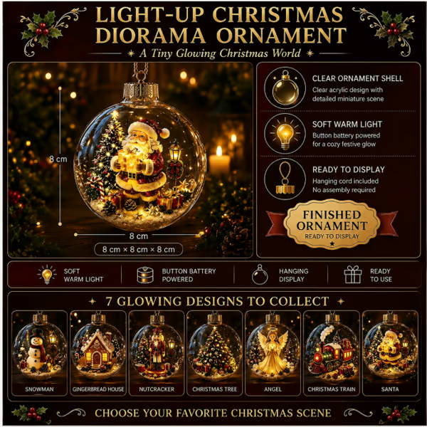 Adorno de diorama navideño iluminado: un diminuto mundo invernal en tus manos