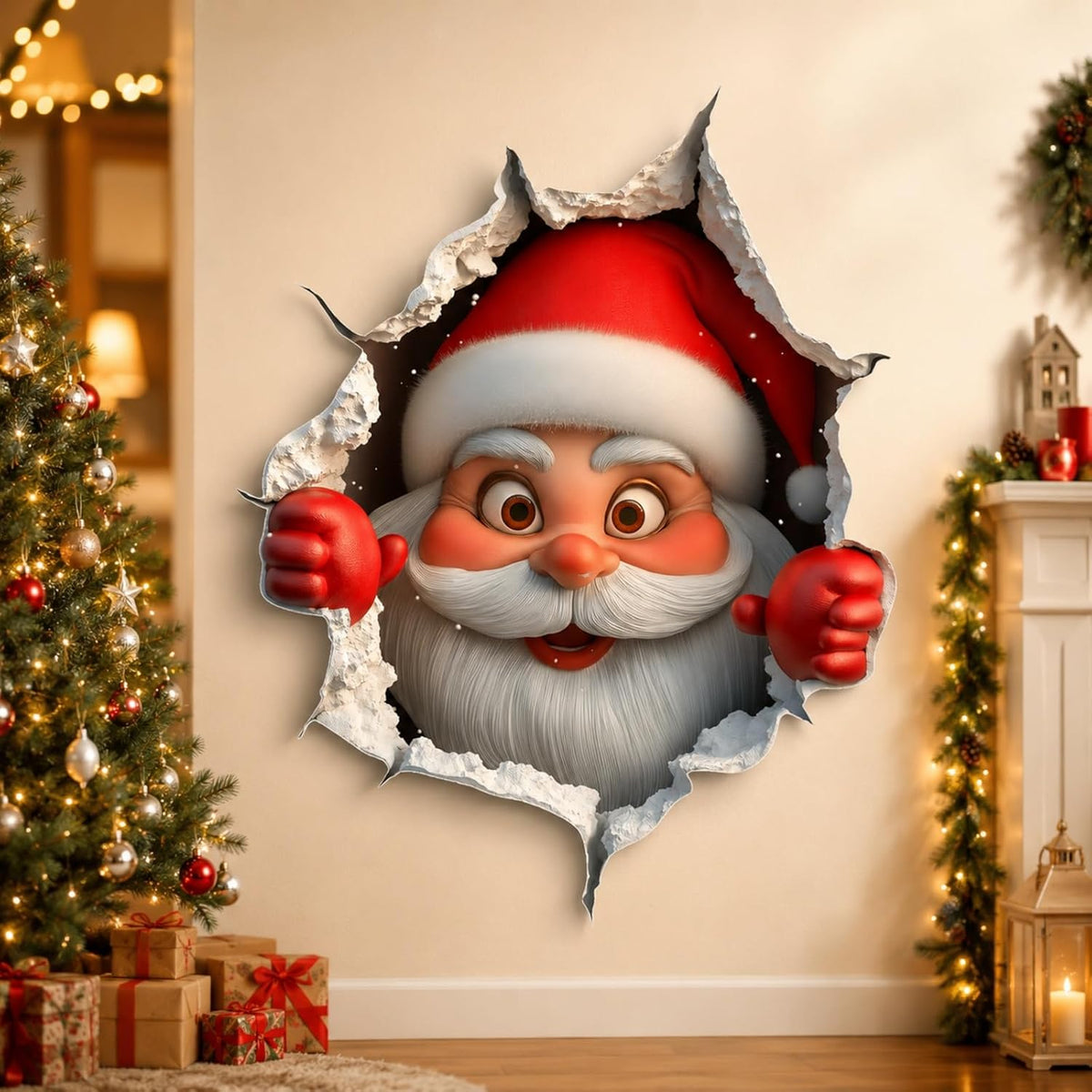 Christmas Creative Wall Sticker,Christmas Break-in 3D Wall Decal