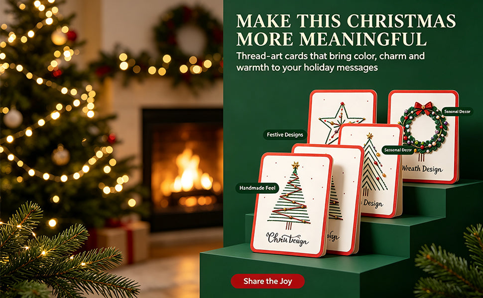 Merry Christmas DIY Kit,6-Piece Stitch Chris𝐭mas Cards by Hand