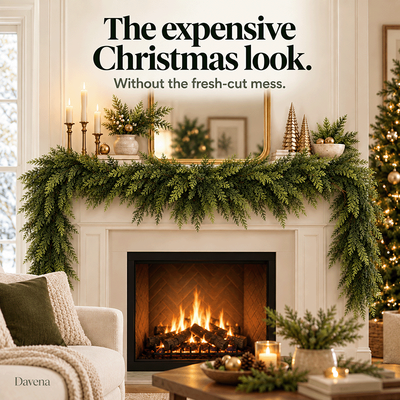 🎀Real Touch Christmas Cedar Garland – Artificial Greenery for Mantel, Staircase & Door Decor