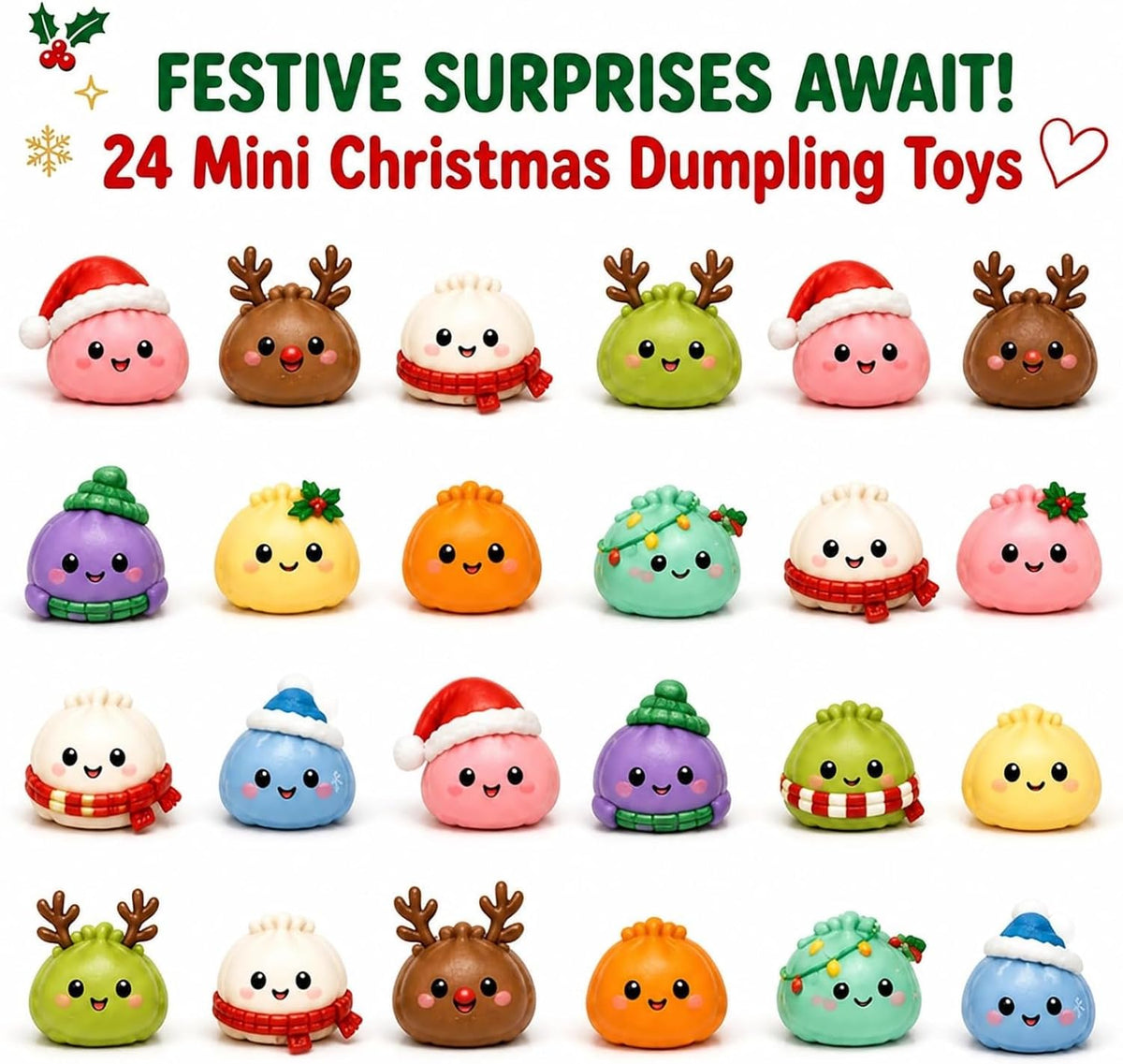 🎀Christmas Mini Squishies Advent Calendar 2026 – 24-Day Dumpling Squeeze Toy Countdown Calendar