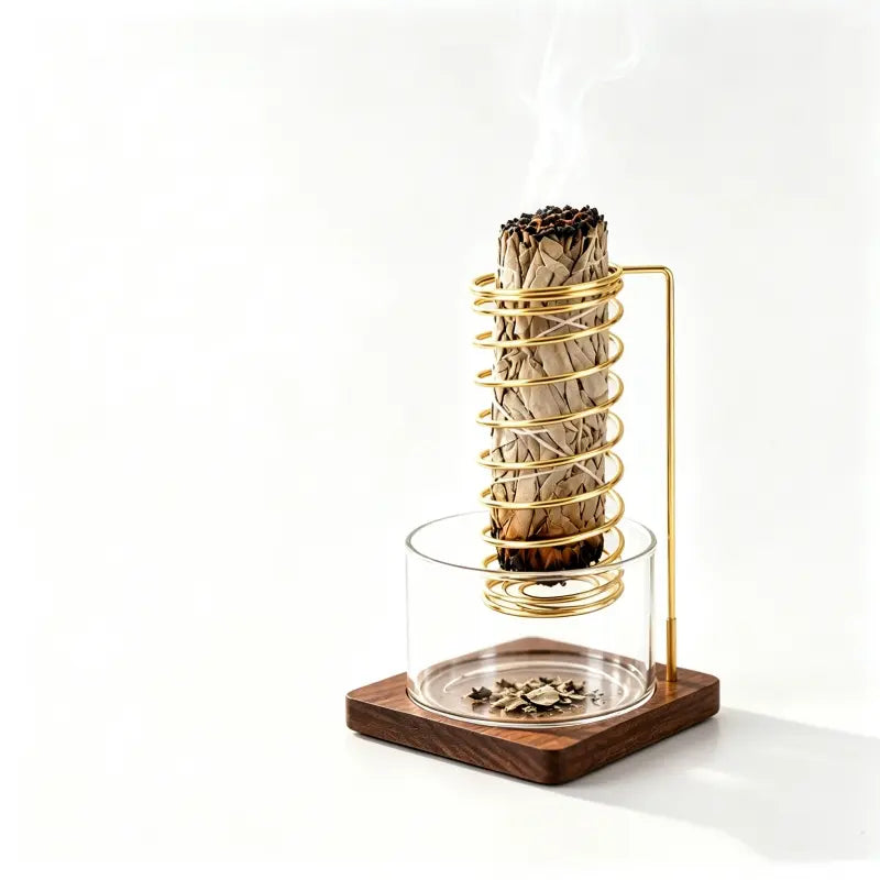 🎀Metal Palo Santo Burner Stand with Glass Ash Tray – Sage Holder for Meditation, Yoga & Spa