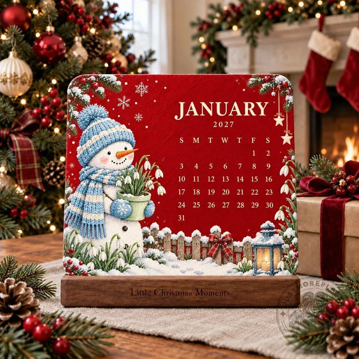 ❤️2027 Christmas Mini Desk Calendar with Wooden Stand