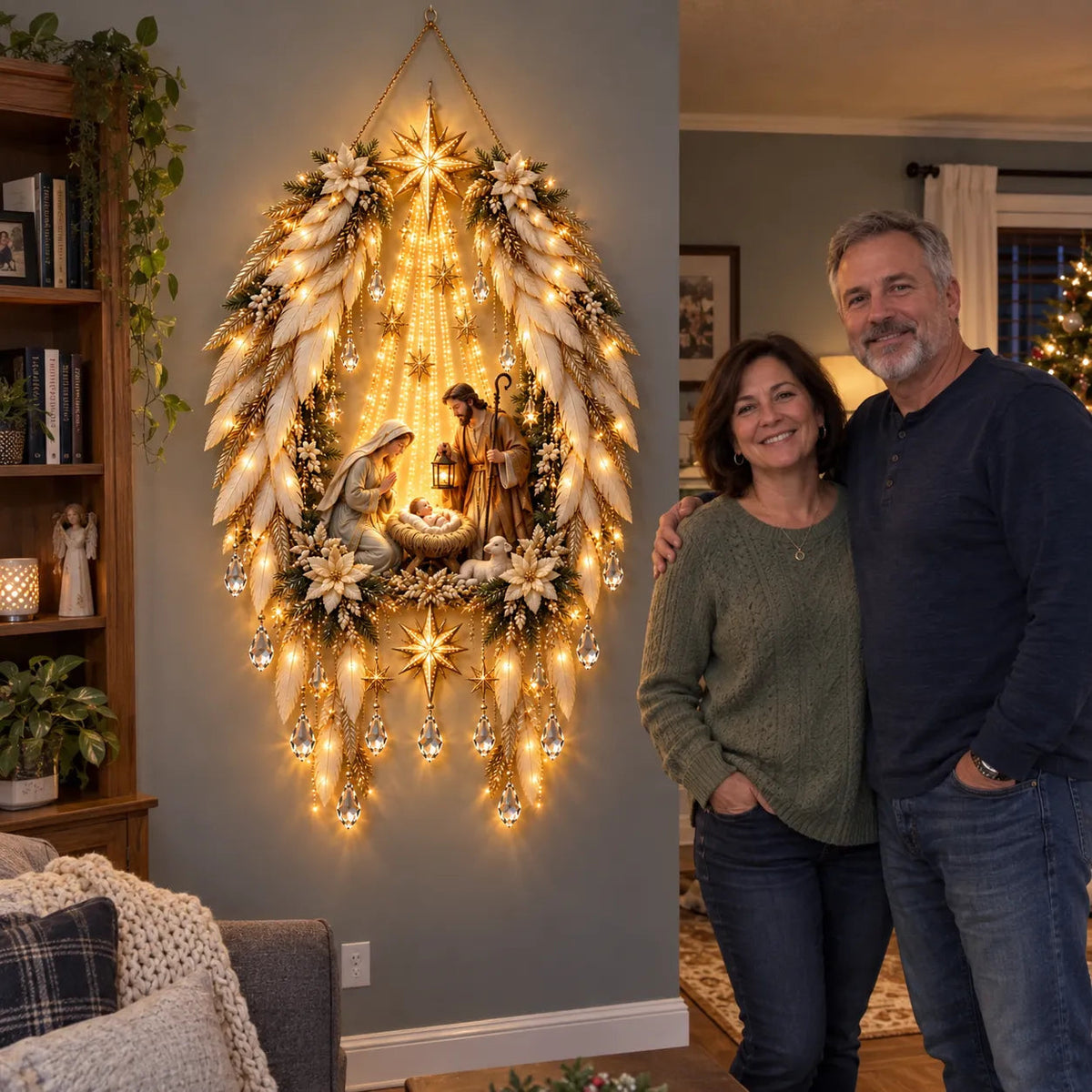 🎉3D Heavenly Angel Wings Nativity Light✨ – Lighted Christmas Wall Decor