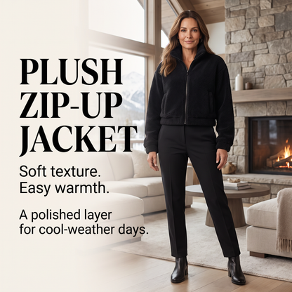 ✨Women’s Plush Cropped Zip-Up Jacket – Soft Teddy Fleece with Stand Collar🧸