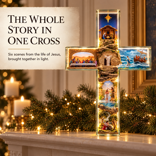 ✨Light-Up Story of Jesus Cross✝️Christian Christmas Decor with 6 Biblical Scenes🙏
