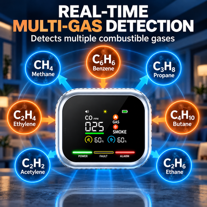 ✨Smart 3-in-1 Gas, CO & Smoke Detector – Plug-In Safety Alarm with Backup Battery