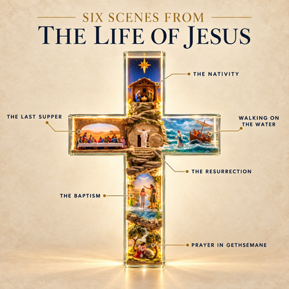 ✨Light-Up Story of Jesus Cross✝️Christian Christmas Decor with 6 Biblical Scenes🙏