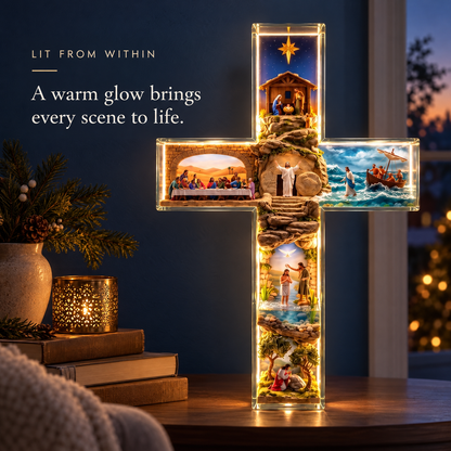 ✨Light-Up Story of Jesus Cross✝️Christian Christmas Decor with 6 Biblical Scenes🙏