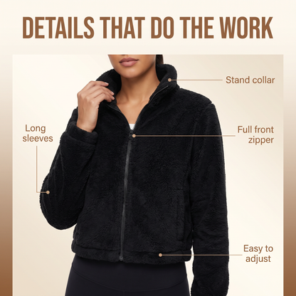 ✨Women’s Plush Cropped Zip-Up Jacket – Soft Teddy Fleece with Stand Collar🧸