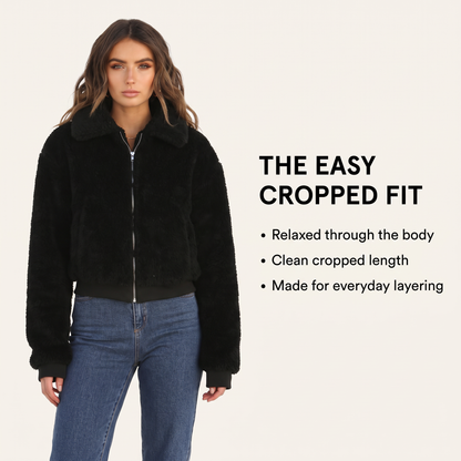 ✨Women’s Plush Cropped Zip-Up Jacket – Soft Teddy Fleece with Stand Collar🧸