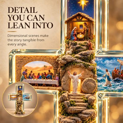 ✨Light-Up Story of Jesus Cross✝️Christian Christmas Decor with 6 Biblical Scenes🙏
