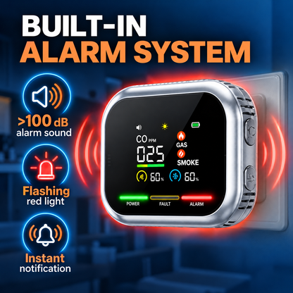 ✨Smart 3-in-1 Gas, CO & Smoke Detector – Plug-In Safety Alarm with Backup Battery