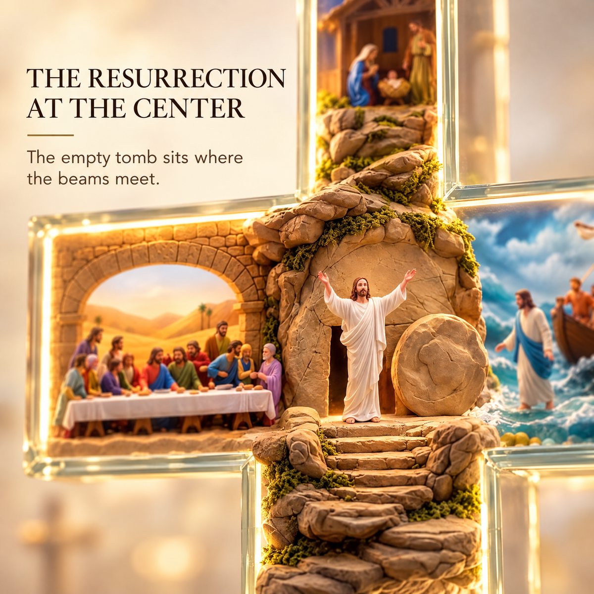 ✨Light-Up Story of Jesus Cross✝️Christian Christmas Decor with 6 Biblical Scenes🙏