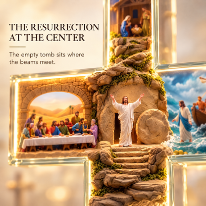 ✨Light-Up Story of Jesus Cross✝️Christian Christmas Decor with 6 Biblical Scenes🙏