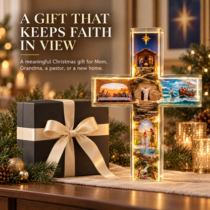 ✨Light-Up Story of Jesus Cross✝️Christian Christmas Decor with 6 Biblical Scenes🙏