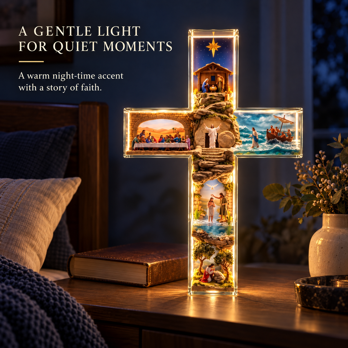 ✨Light-Up Story of Jesus Cross✝️Christian Christmas Decor with 6 Biblical Scenes🙏