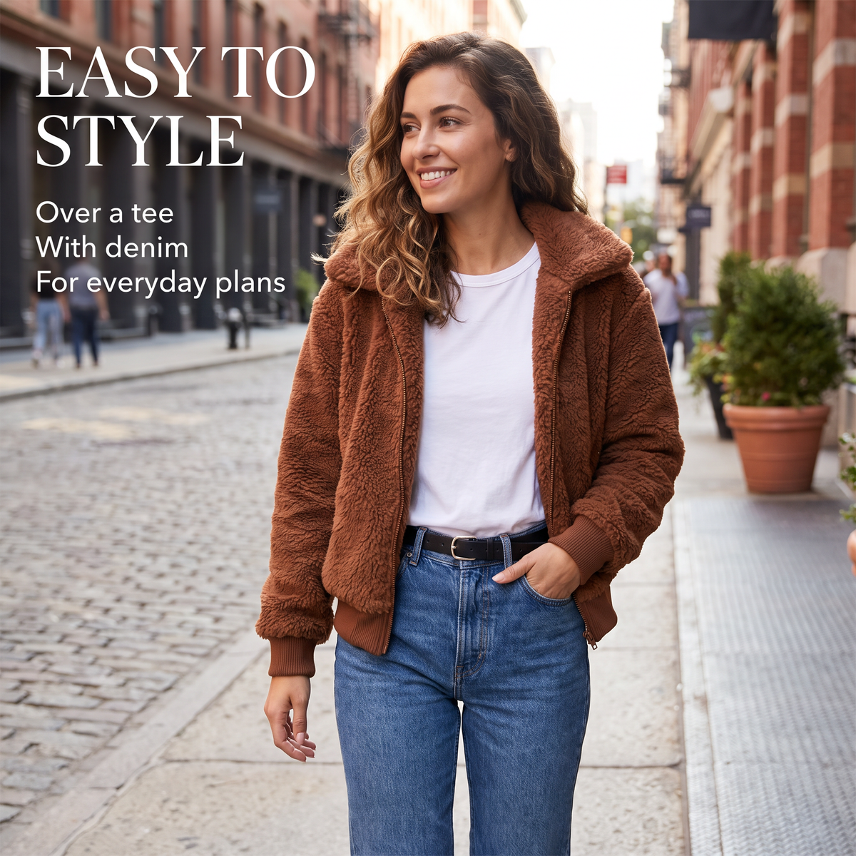 ✨Women’s Plush Cropped Zip-Up Jacket – Soft Teddy Fleece with Stand Collar🧸