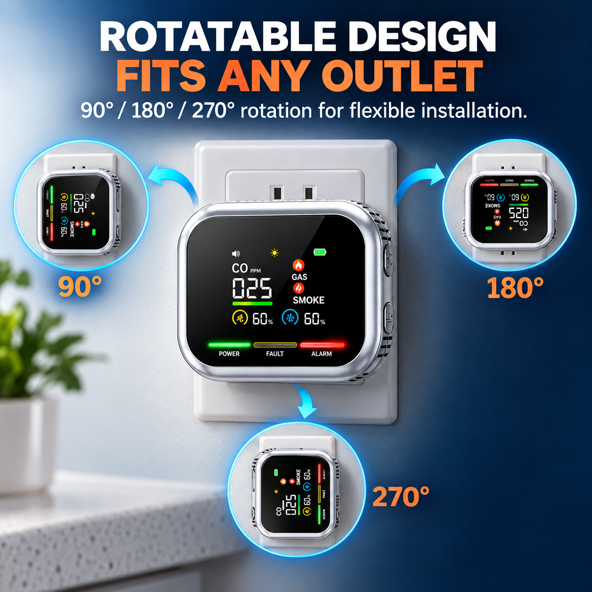 ✨Smart 3-in-1 Gas, CO & Smoke Detector – Plug-In Safety Alarm with Backup Battery