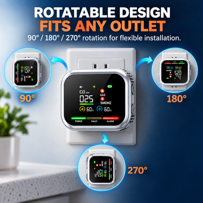 ✨Smart 3-in-1 Gas, CO & Smoke Detector – Plug-In Safety Alarm with Backup Battery