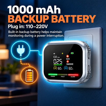 ✨Smart 3-in-1 Gas, CO & Smoke Detector – Plug-In Safety Alarm with Backup Battery