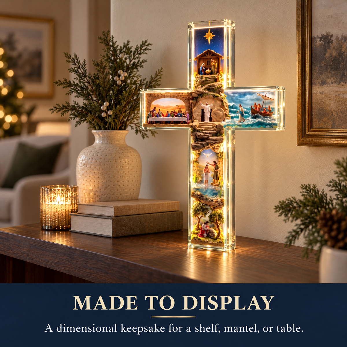 ✨Light-Up Story of Jesus Cross✝️Christian Christmas Decor with 6 Biblical Scenes🙏