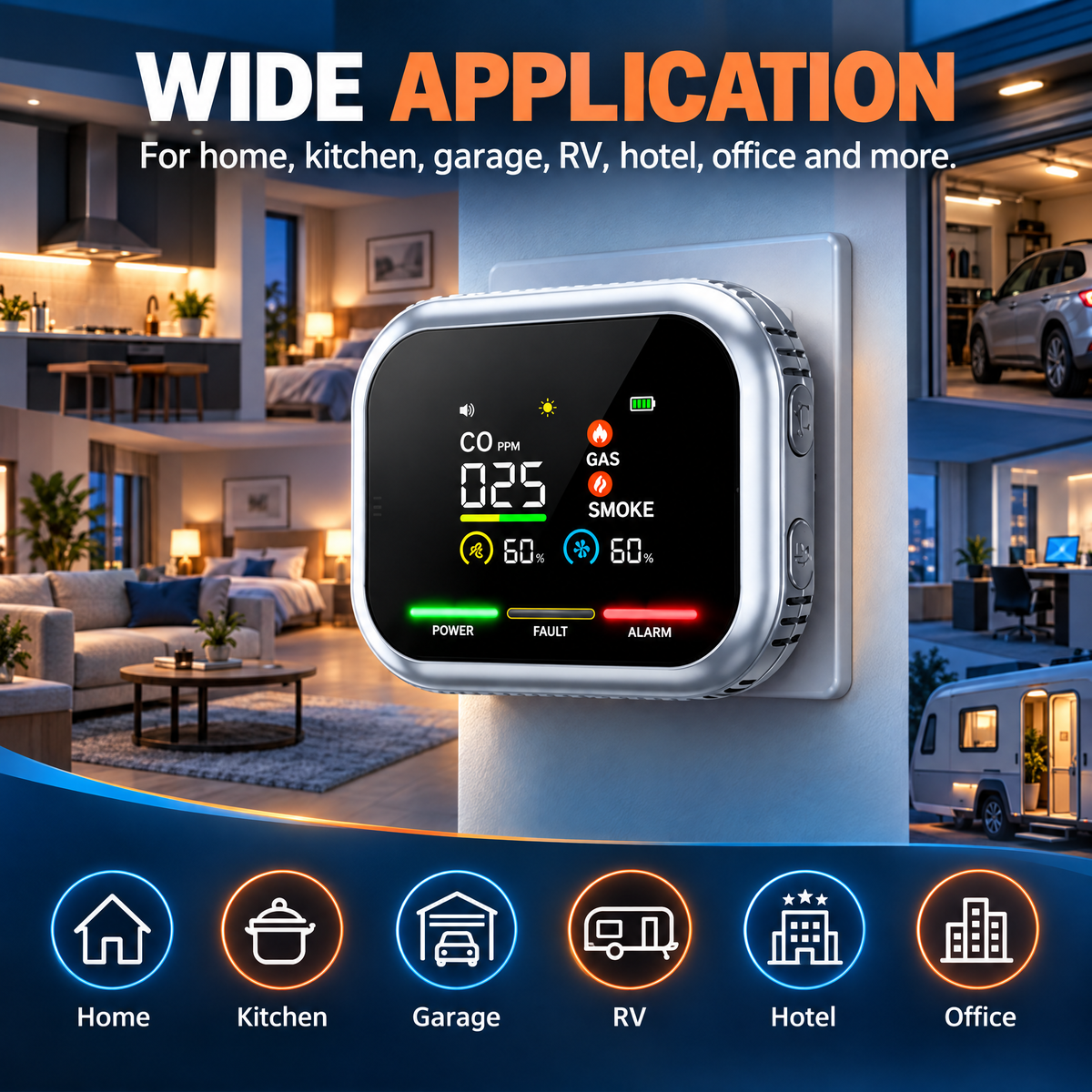 ✨Smart 3-in-1 Gas, CO & Smoke Detector – Plug-In Safety Alarm with Backup Battery