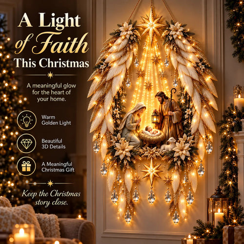 🎉3D Heavenly Angel Wings Nativity Light✨ – Lighted Christmas Wall Decor