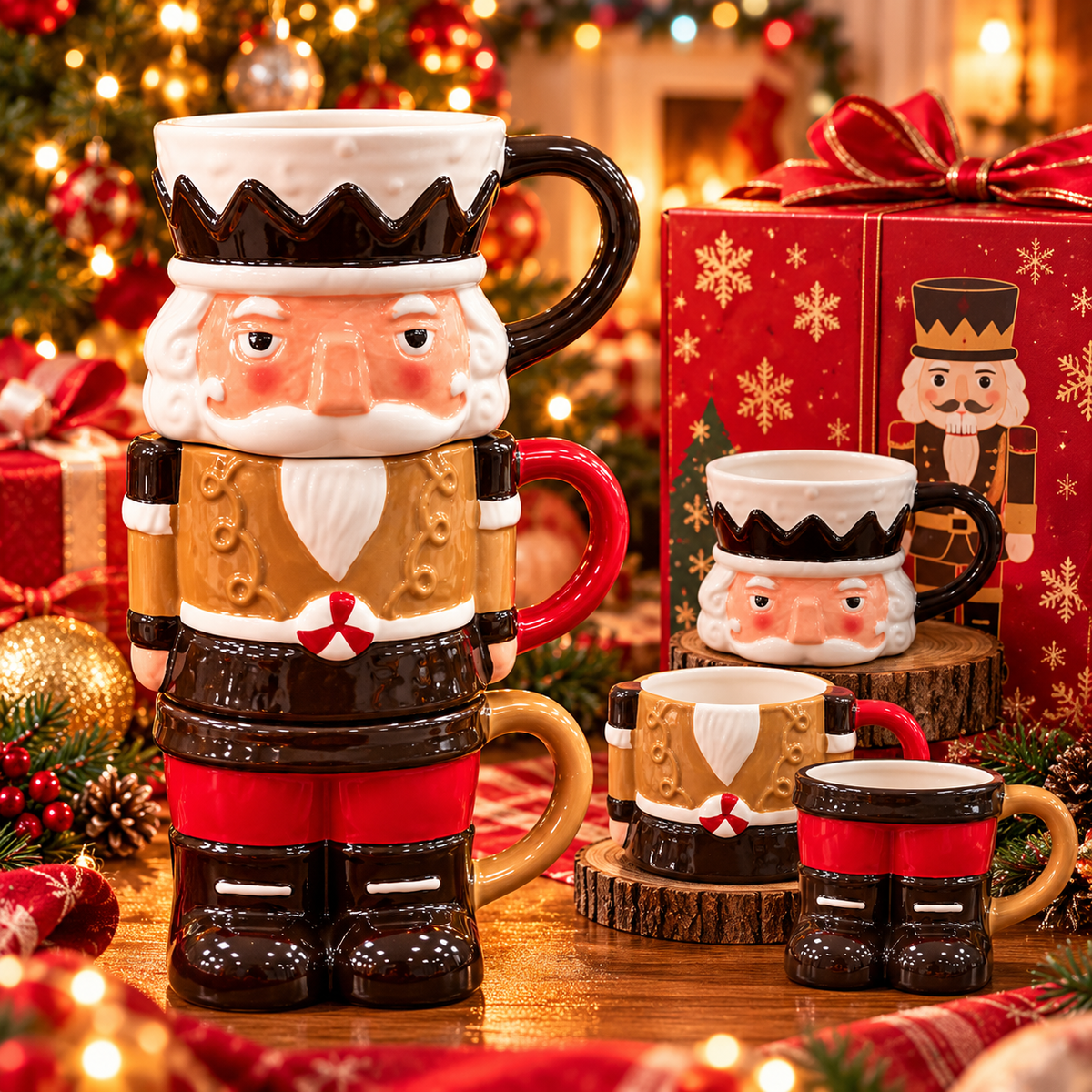 🔥3-Piece Stackable Nutcracker Christmas Mug Set