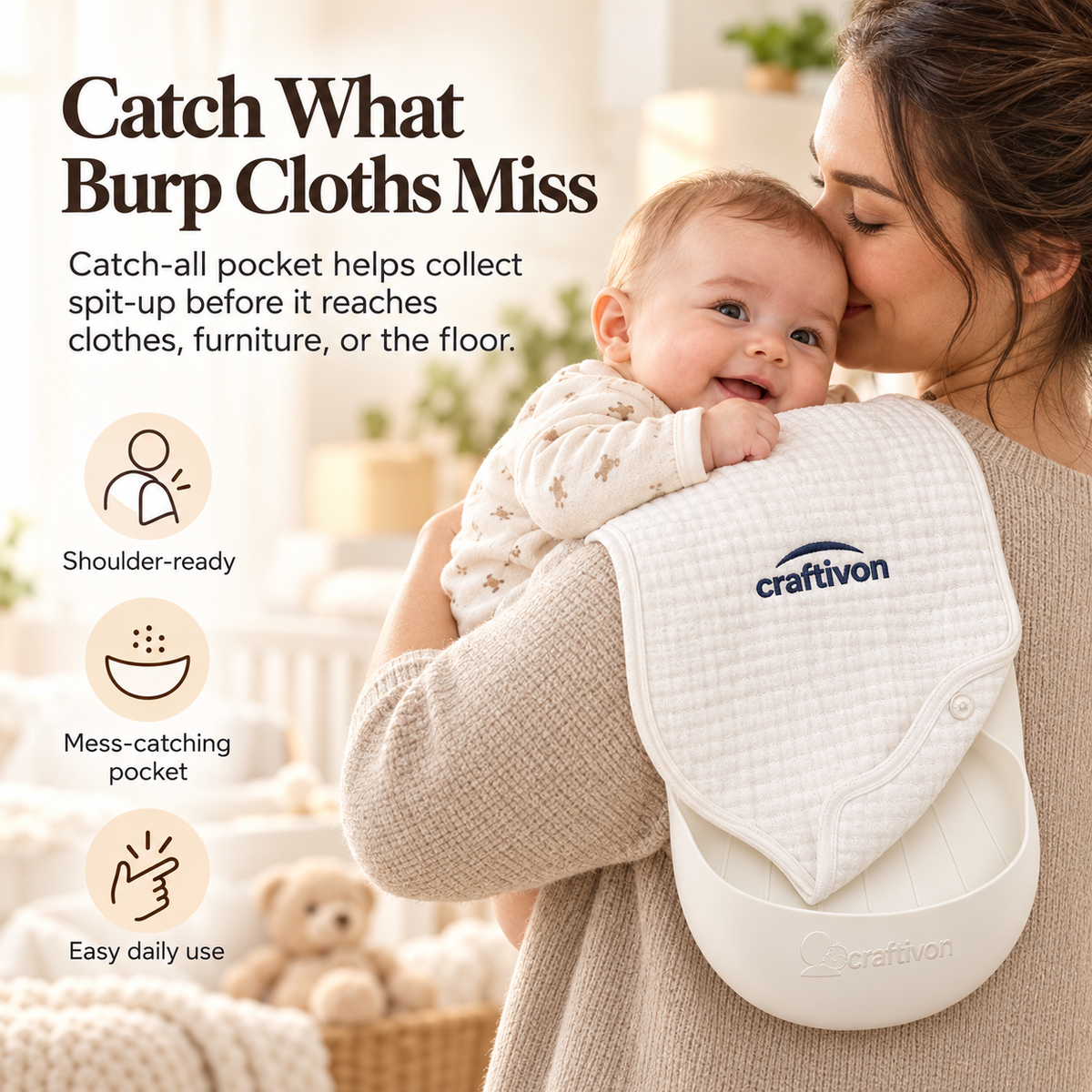 🎉Burp Catcher - Reusable Waterproof Silicone Burp Cloth & Spit-Up Catcher