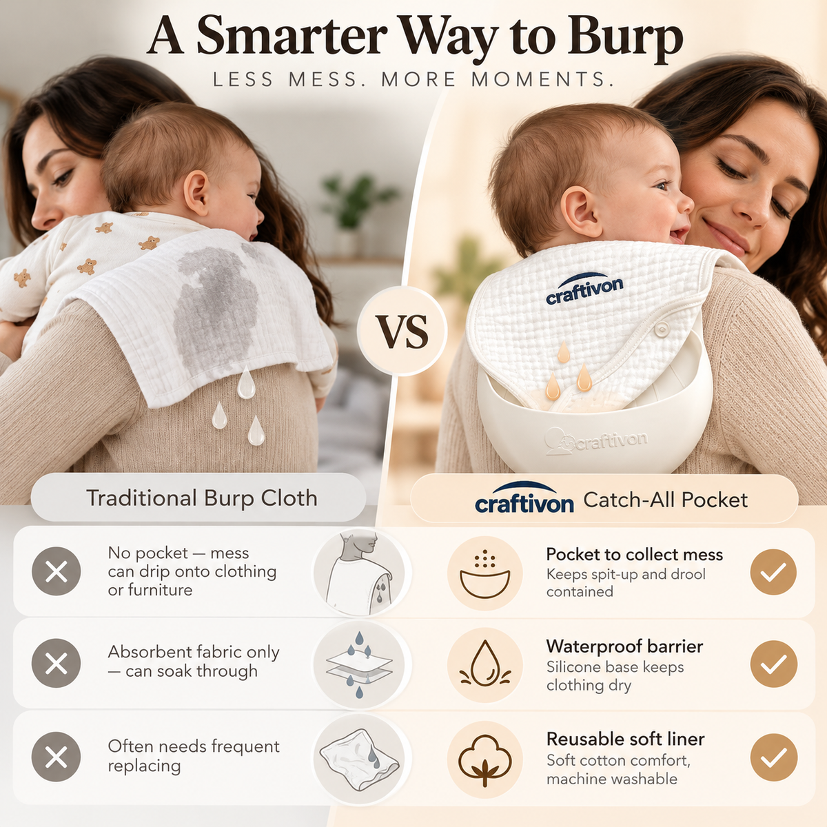 🎉Burp Catcher - Reusable Waterproof Silicone Burp Cloth & Spit-Up Catcher