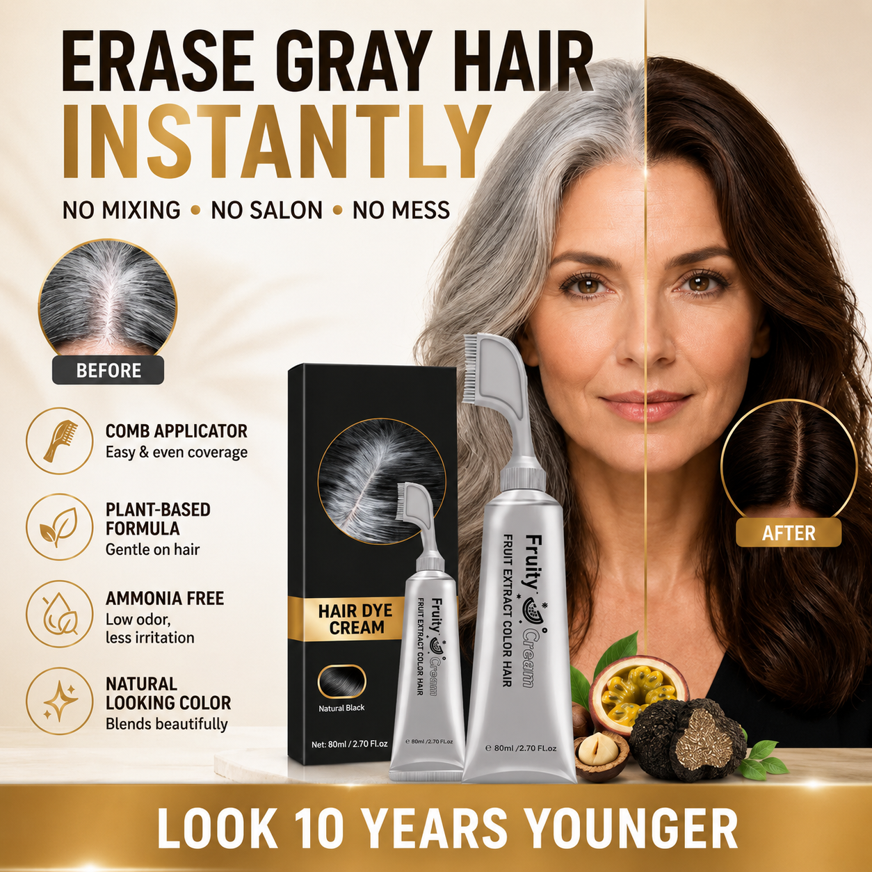 🔥Hot sell TODAY | Instant Gray Coverage Hair Dye Comb for Men & Women