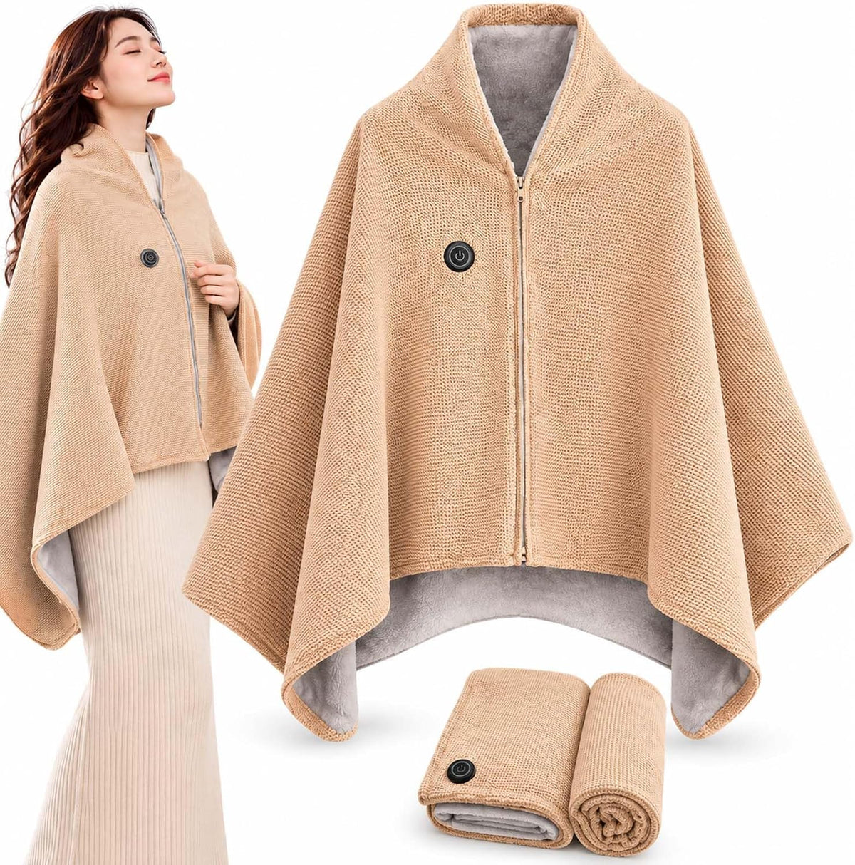 ⭐Cordless Heated Shawl Wrap  – USB Rechargeable, 3 Heat Settings & Cozy Wearable Blanket