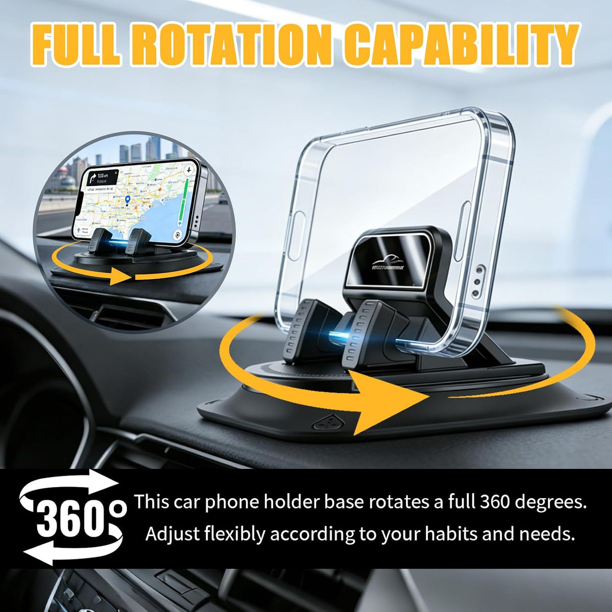 🚗 Soporte de teléfono para coche con conducción 360° con una mano y sistema antideslizante | Soporte ultrestable para el salpicadero