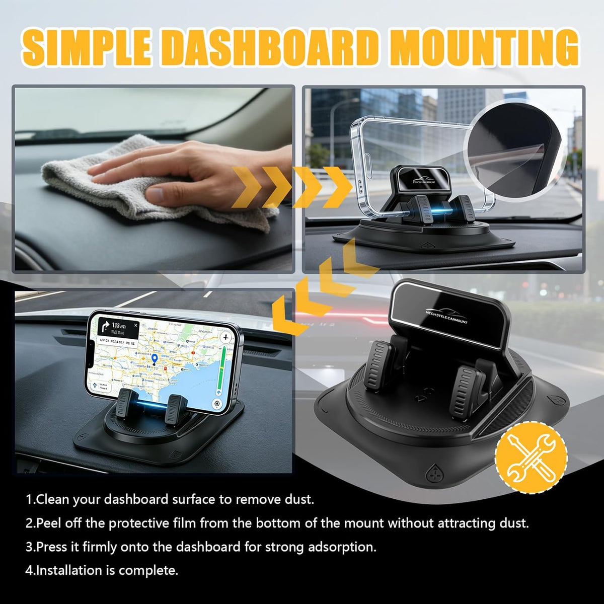 🚗 Soporte de teléfono para coche con conducción 360° con una mano y sistema antideslizante | Soporte ultrestable para el salpicadero