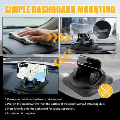 🚗 Soporte de teléfono para coche con conducción 360° con una mano y sistema antideslizante | Soporte ultrestable para el salpicadero