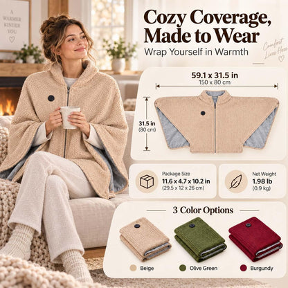 ⭐Cordless Heated Shawl Wrap  – USB Rechargeable, 3 Heat Settings & Cozy Wearable Blanket