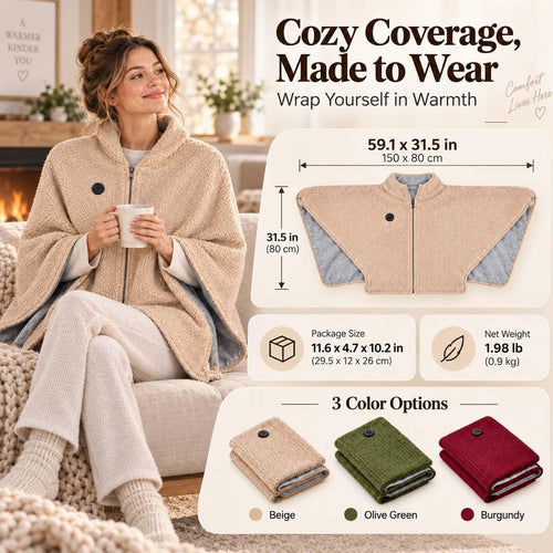 ⭐Cordless Heated Shawl Wrap  – USB Rechargeable, 3 Heat Settings & Cozy Wearable Blanket