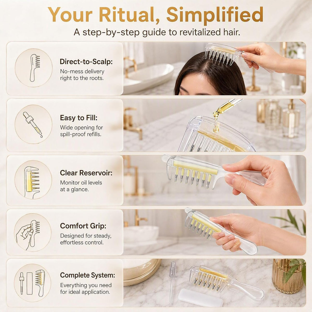 ⭐Scalp Serum Applicator Comb – 6-Roller Refillable Hair Oil & Serum Dispenser