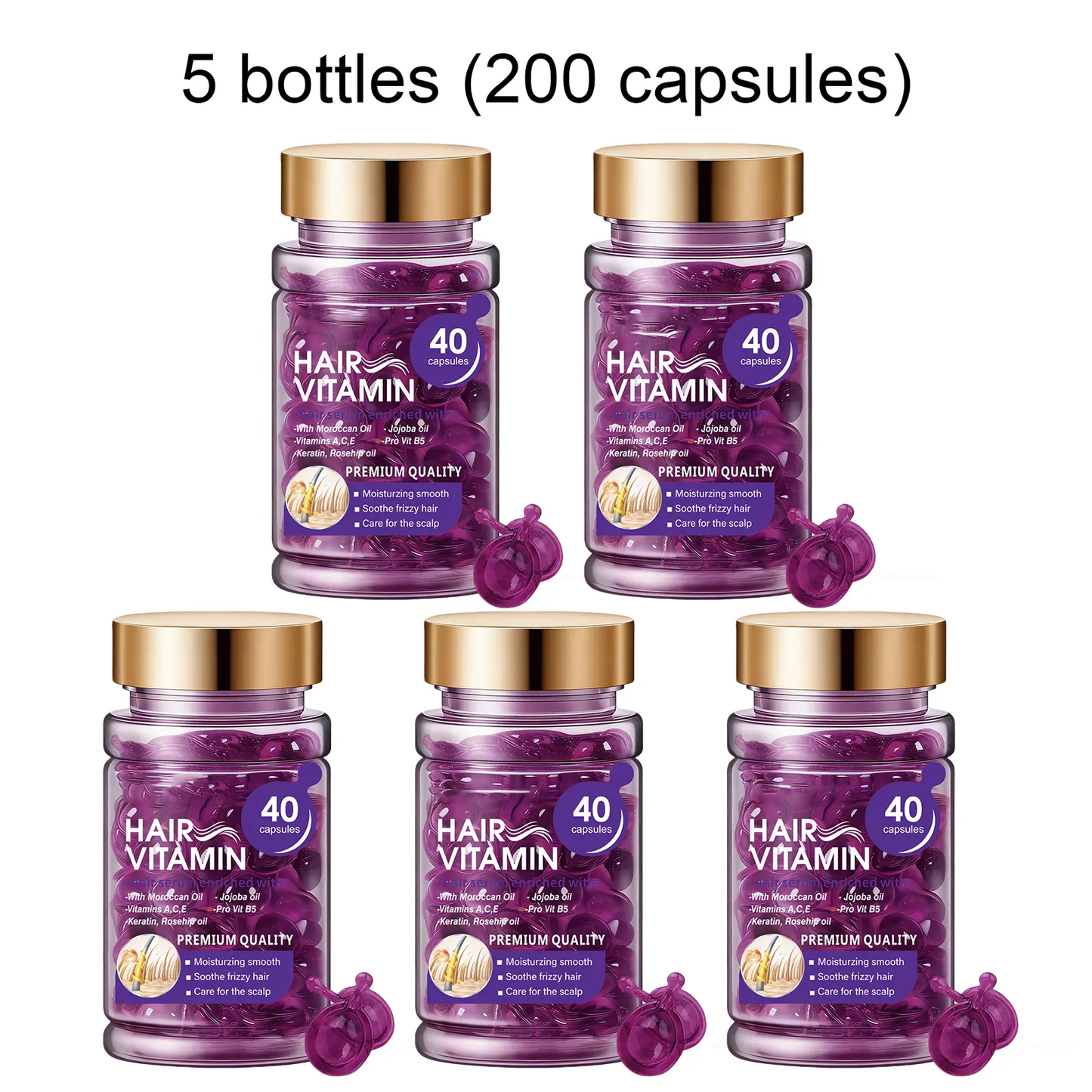 Hair Vitamin Capsules with Argan Oil, Frizz Control & Shine, 40 Ct