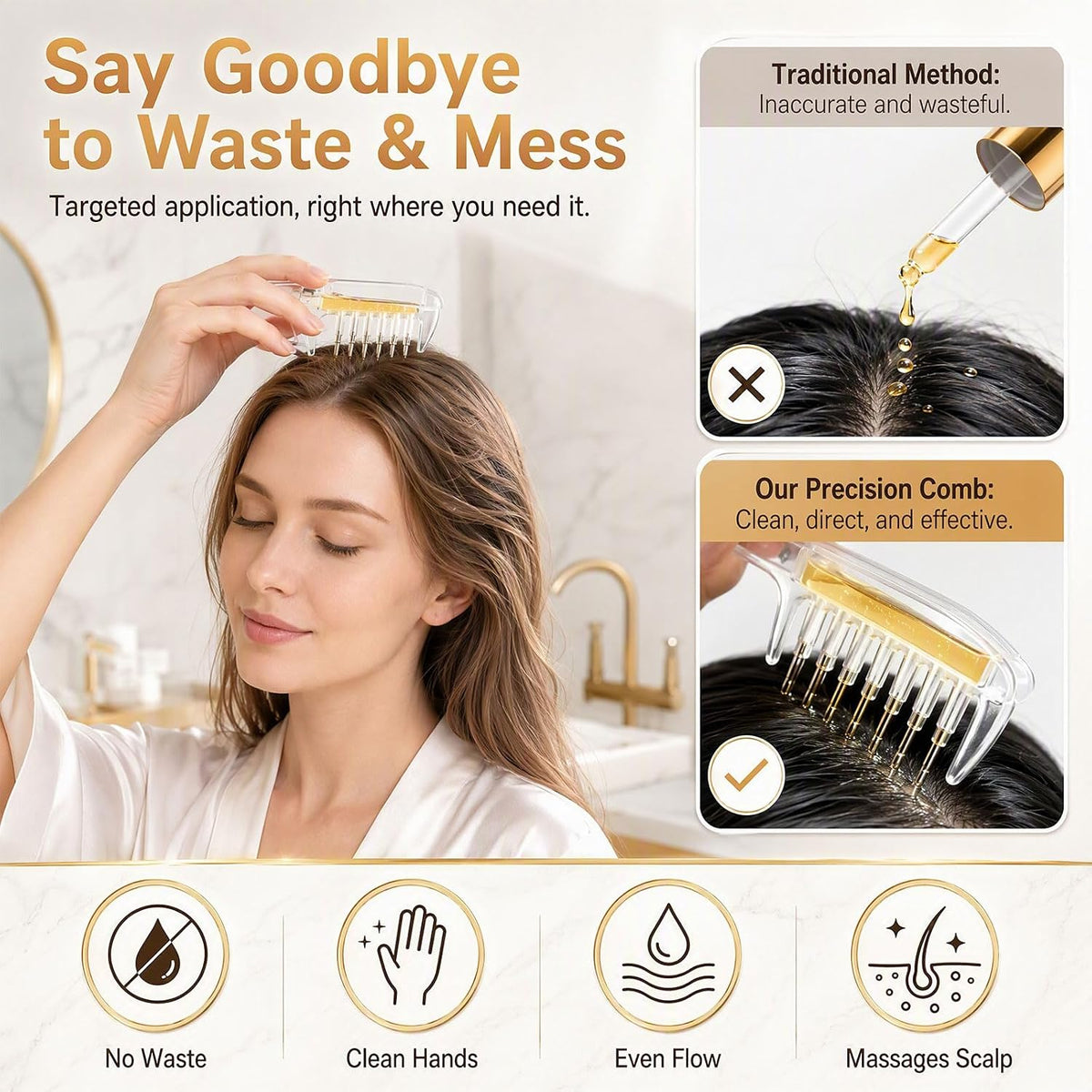 ⭐Scalp Serum Applicator Comb – 6-Roller Refillable Hair Oil & Serum Dispenser