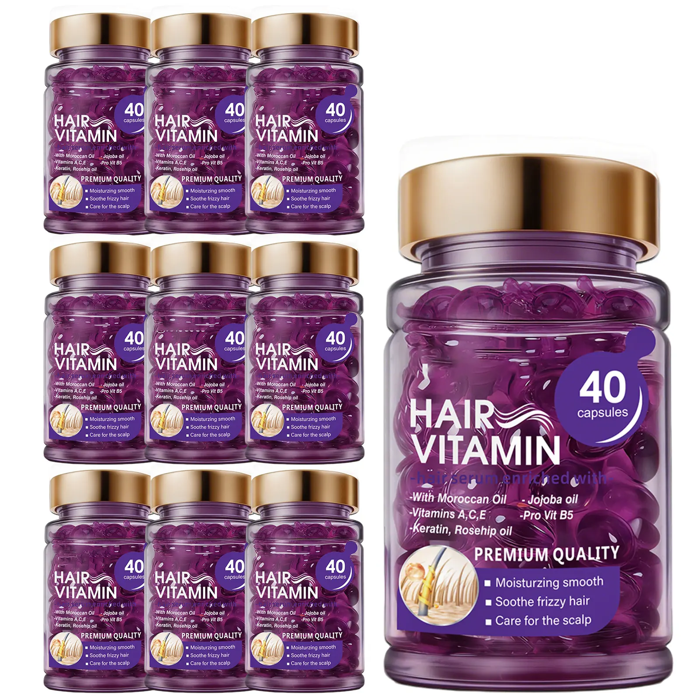 Hair Vitamin Capsules with Argan Oil, Frizz Control & Shine, 40 Ct